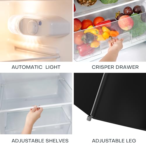 Upstreman 7.7 Cu.Ft. Refrigerator with Freezer, Double Door Fridge, Adjustable Thermostat, Large Capacity, Reversible Door Swing, Refrigerator for Apartment, Office, Dorm, Black（BD75）