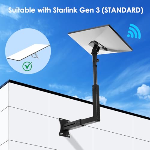 Bloazzup Starlink Mount, Adjustable Starlink Wall Mount Gen 3 with Telescoping Support Arm, Rustproof, Weatherproof for Concrete Walls and Wood Walls, Easy Installation Black