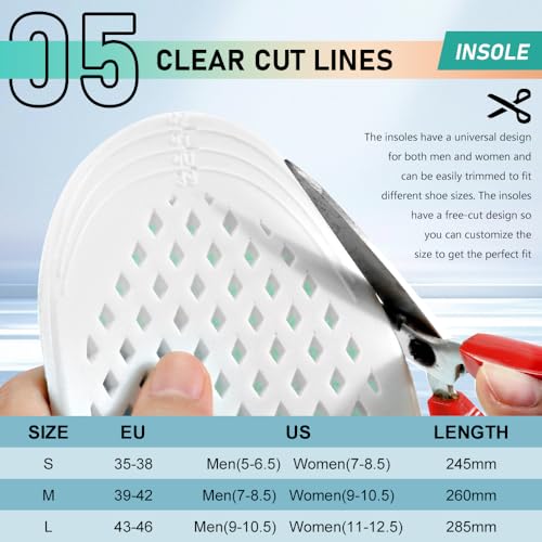 XINIFOOT 3 Pairs Breathable Shock Absorption Sport Shoe Insoles Elastic Soft Running Shoes Pad Replacement Insole for Men&Women Mint Green (S Men 5-6.5 / Women 7-8.5)