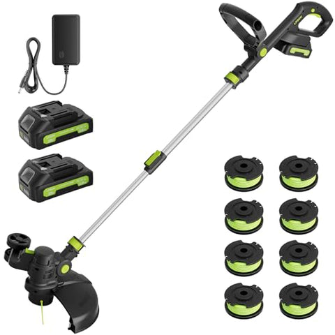 20V Cordless String Trimmer, Two 2.0Ah Battery Powered with Fast Charger, 12'' Grass Cutter with Auto Line Feed, 2-in-1 Electric Lawn Mower Grass Trimmer&Edger Lawn Tool with 8 Lines for Yard, Garden