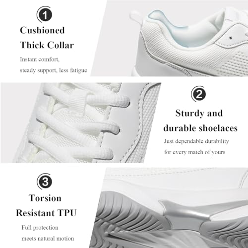 SoleEase Men's Tennis Shoes, Lightweight Breathable Non-Slip Athletic Sneakers for Men & Women Playing Pickleball Table Tennis & Badminton(803White,47)