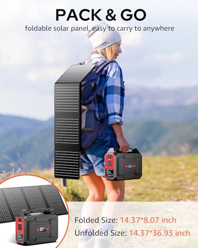 Solar Powered Generator 200W Peak/100W Rated, Portable Generator Power Station with Solar Panels 40W Included, 146Wh Solar Power Bank with AC Outlet 110V for Home Use Camping Outdoor Adventure
