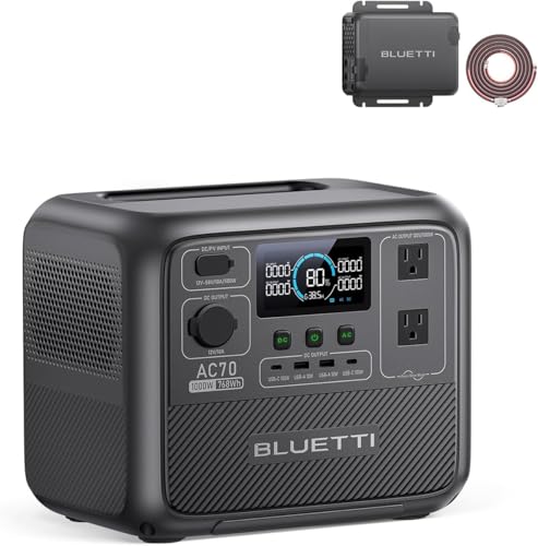 BLUETTI AC70 Solar Generator with Charger 1 (Ships Separately), 768Wh LFP Backup, 560W Alternator, DC-DC Charger for Portable Power Station, 2H Full Charge via Car, for Road Trips, Off-grid Use