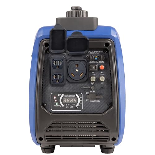 Westinghouse 2550 Peak Watt Super Quiet & Lightweight Portable Inverter Generator, RV Ready 30A Outlet, Gas Powered, Parallel Capable, Long Run Time,Blue