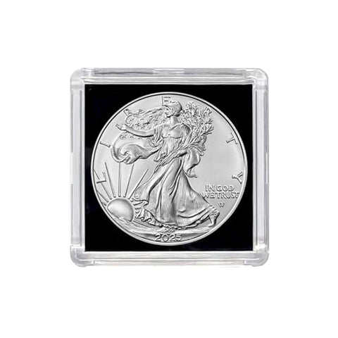 2025 American Silver Eagle .999 Fine Silver with Black Background Snap Tight Square Holder Dollar Uncirculated US Mint