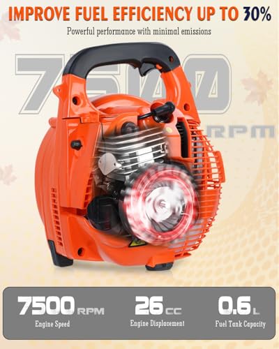 Relxxon Gas Leaf Blower 26cc Handheld, Powerful 2-Cycle Engine, 180 MPH 380 CFM, Lightweight Quick-Start for Lawn Care, Yard Debris & Light Snow (RX1869)