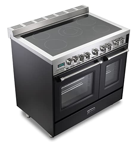 Verona VPFSEE365DE 36 inch Prestige Series Freestanding Double Oven Electric Range with 5 Elements, 3.5 cu. ft. Total Oven Capacity, European Convection in Matte Black