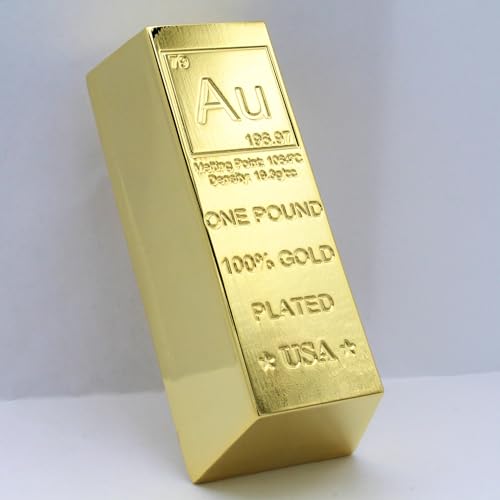 1 lb Gold Plated Bar (Trapezoid Ingot) 18K Paperweight - Element Design with Certificate of Authenticity