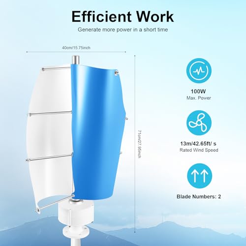Wind Turbine Wind Turbine Generator Kit Vertical Axis Wind Turbine Generator with Controller and 2 Blades Automatic Wind Direction Adjustment for Home, Yacht, Gazebo 500W 12V