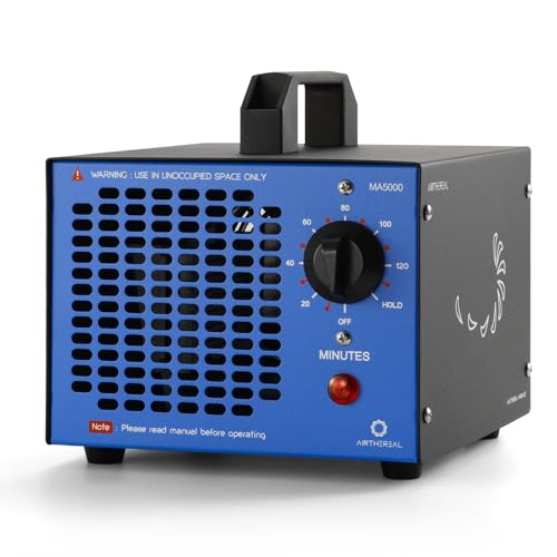 Airthereal MA5000 Commercial Ozone Generator, High Capacity Ozone Machine Odor Removal - Home Air Ionizers O3 Deodorizer for Rooms, Smoke, Cars and Pets, Eliminate Odors up to 2000sq.ft., Blue