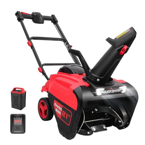 PowerSmart 80V 21-Inch Brushless Cordless Snow Blower, Electric Snow Blower 6.0Ah Battery and Charger Included