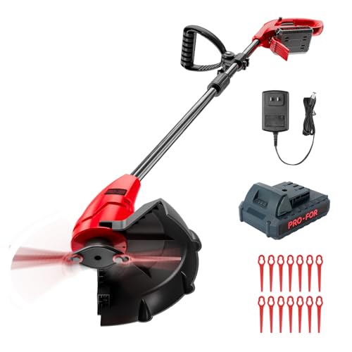 PRO-FOR 20V Lightweight Stringless Grass Trimmer, Battery Powered Weed Eater, Cordless Electric Weed Trimmer with Battery and Charger