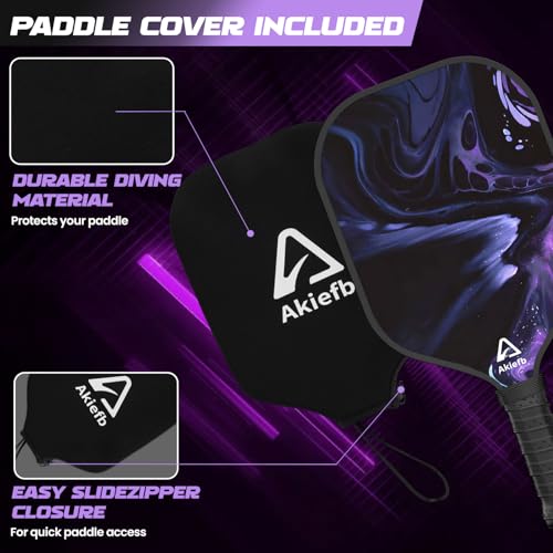 Akiefb Pickleball Paddles, T300 Carbon Fiber Pickleball Paddle with 4 Grip Tapes and a Carry Bag,14mm Polypropylene Honeycomb Core,Ideal Pickleball Training Equipment for Beginners (Starry Sky)