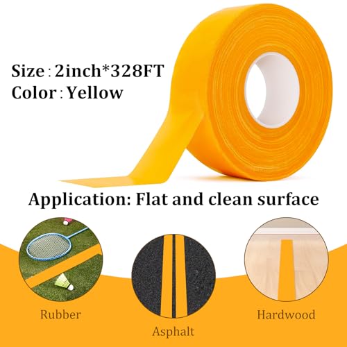 AEXHOT 328FT Pickleball Court Marking Kit Orange Temporary Pickleball Court Lines Tape for Badminton, Tennis, Basketball, Pickleball Court Marking (Yellow)