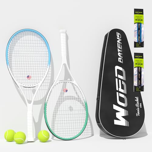 WOED BATENS Adult 2 Player Tennis Racket, 27' Speed Racquet, Includes Balls, Overgrips, Bag, Vibration Damper, Cover