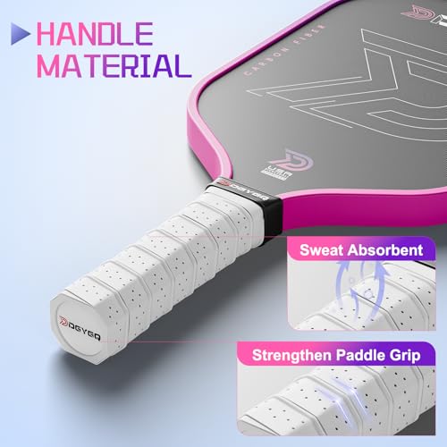 DGYGQ Professional Carbon Fiber Pickleball Paddle-16mm, Superior Control, Strong Power and Forceful Spin with 16mm Honeycomb Core Pickleball Rackets (Pink and Purple)