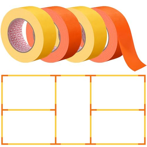 Innconee 4 Pcs Pickleball Court Tape, 2in x 656 ft Tape for Outdoor Indoor Court Temporary Lines Marking Kit for Basketball Games Activities, Orange and Yellow
