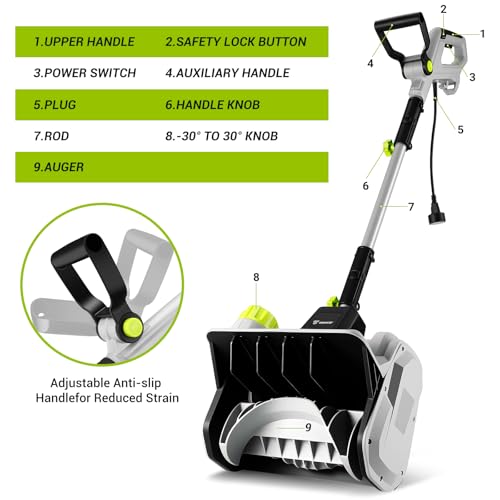 14-Inch Corded Electric Snow Blower, 1500w High-Power Snow Blower, 3500rpm Speed, 20-Foot Snow Throwing Distance with Adjustable Chute and 12A Brushed Motor, Suitable for Yards, Driveways, Sidewalk