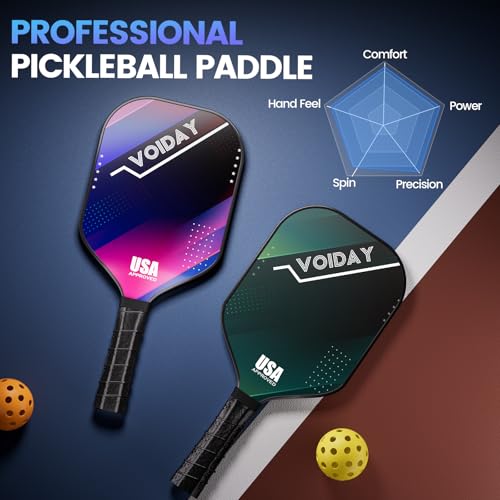 Pickleball Paddles Set of 2, USAPA Approved Fiberglass Pickle Ball Paddles with 4 Pickle Balls, Durable &Lightweight Racket for Beginners, Pros, Men, Women, Adults, Kids (Mix)