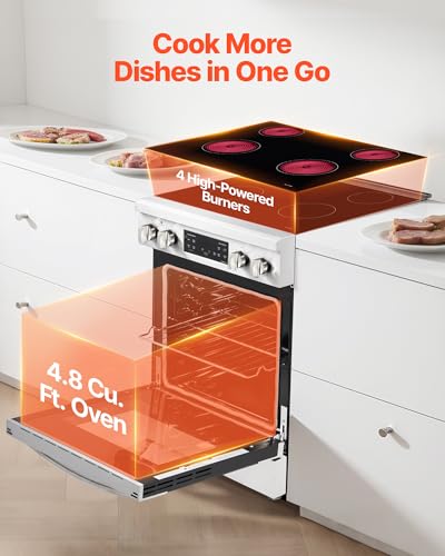 VEVOR 30in Electric Range Oven, 4.8Cu. Ft. Capacity Compact Freestanding Oven, Stainless Steel Kitchen Stove, with 4 Cooktop Burners, Easy Reach Racks, Storage Drawer, Indicator Light(No Power Cord)