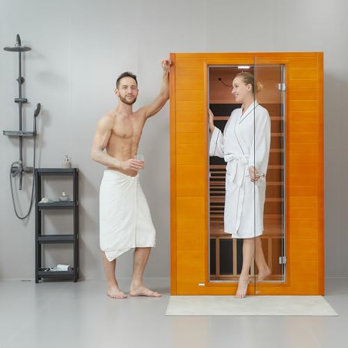 RESTISLAND Infrared Sauna Room for Home, Near Zero EMF Indoor Home Sauna for up to 2 Person with Infrared Red Light Therapy, Bluetooth Speakers, Canadian Hemlock Wood