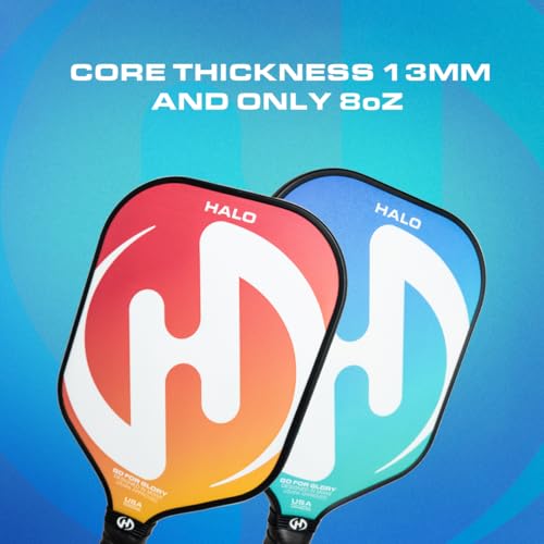 HALO PICKLEBALL Set of 2 Paddles with 4 PICKLEBALLS and Carrying Bag, Fiberglass Surface Pickleball Paddles - Durable Pickleball Paddles Set for 2 - Pickleball Bundle