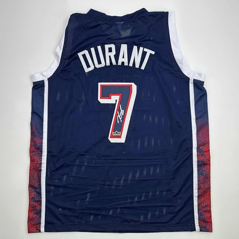 Facsimile Autographed Kevin Durant 2024 United States Team USA Blue Reprint Laser Auto Basketball Jersey Size Men's XL