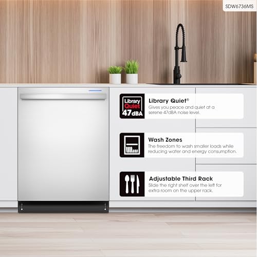 Sharp SDW6736MS 24-inch Stainless Steel Dishwasher, Third Rack, Library Quiet 47 dB, Power Wash Sprayer