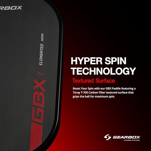 Gearbox GBX 8.0 oz Elongated Pickleball Paddle – Premium T700 Carbon Fiber Face with Hyper Spin & Power1 Technology – Durable 16mm Polypropylene Honeycomb Core – Pro Performance Paddle