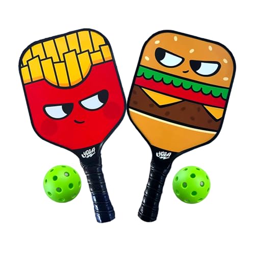 Kids Pickleball Paddle Set of 2 - Burger & French Fries Pickleball Paddles with 2 Balls, Lightweight, Fiberglass, Better Control, Beginner Racket, Perfect Pickleball Gift for Children Ages 4-12, Yoza