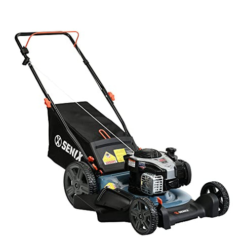 SENIX LSPG-M7 21'' Gas Push Lawn Mower, with 140 cc 4-Cycle Briggs & Stratton Engine, 3-in-1 Bagging, Mulching, and Side Discharge, 6-Position Dual Lever Height Adjustment, 16 Gallon Grass Bag