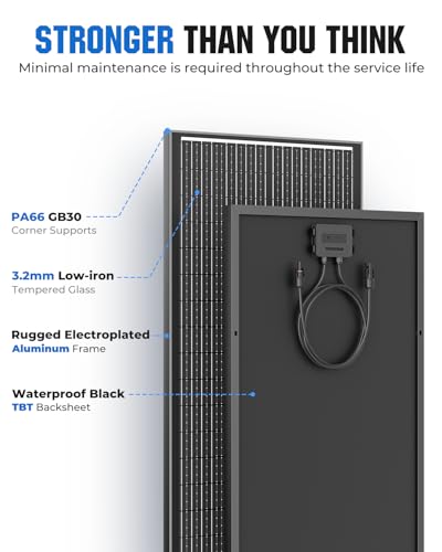 Rvpozwer 18BB 100 Watt Solar Panel, N-Type 12V 100W Solar Panel, 25% High Efficiency Monocrystalline PV Modules for RV, Marine, Rooftop, Farm, Trailer, Home Off-Grid System