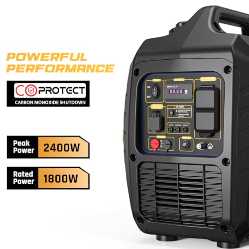 2400 Watts Portable Inverter Generator - Small Gasoline Powered for Home Backup, Camping, RV, Tailgating & Emergencies with CO Protection, Eco Mode, Recoil Start, Parallel Capable