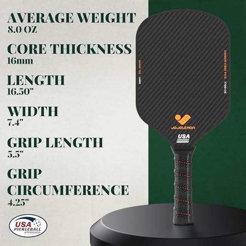 JOJOLEMON Pickleball Paddles Featuring a Raw Carbon Fiber Paddle Face and 16mm Power Polymer Core Pickleball Rackets Designed for Spin and Consistency