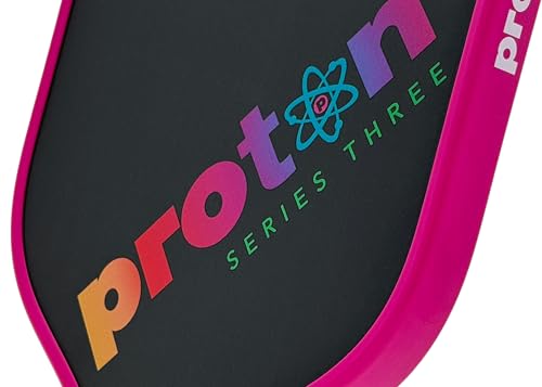 Proton Series Three Raw Carbon Pickleball Paddle - Raspberry, Elongated 16.5" Length, 15mm Honeycomb Core, 8.2oz Lightweight for Spin, Control & Power