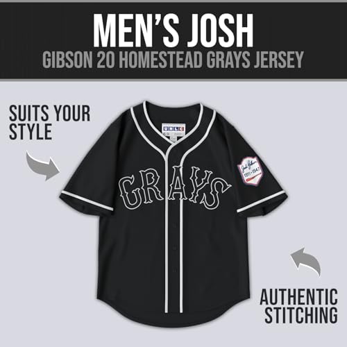 UNLC Josh Gibson #20 Homestead Black Baseball Jersey – Authentic Throwback with Sleeve Patch, Stitched Letters, Adult, Large