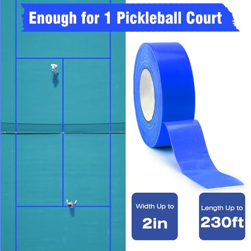 HolderProf 2 in x 77 yd Pickleball Court Tape, 230 Feet Long Pickleball Court Marking Kit - Multipurpose Pickleball Tape for Games Activities Court Blue
