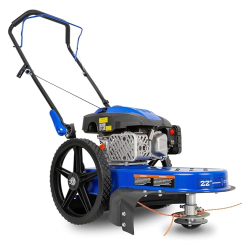 BILT HARD Walk Behind String Trimmer, 170cc 4-Cycle Gas Brush Hog Mower, 22 Inch Cutting Diameter, Push Weed Eater with 14 Inch Flat Free Wheels, Brush Cutter for Farm, Lawn, Yard