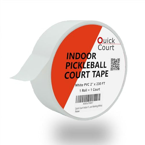Quick Court Indoor Pickleball Court Tape – 2" x 230FT (1 Roll = 1 Full Court) – Zero Residue, Strong Adhesive for Gym Floors, Hardwood & Vinyl – Includes Setup Instructions (White)