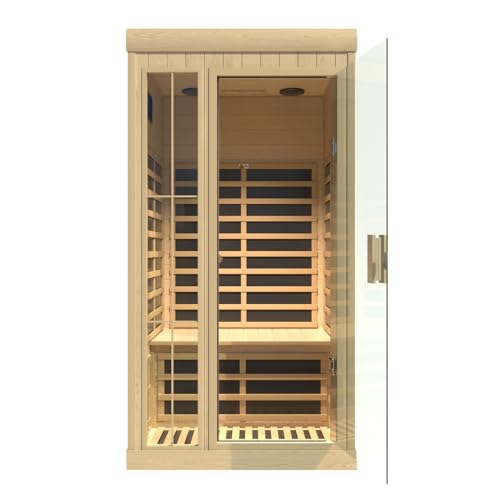 Kanlanth 1-2 Person Infrared Sauna, Hemlock Wood Low EMF Far Infrared Saunas for Home, APP Control 1350w Indoor Personal Sauna Room with Blue-Tooth, 7 Color Therapy Light, 7 Heating Panels