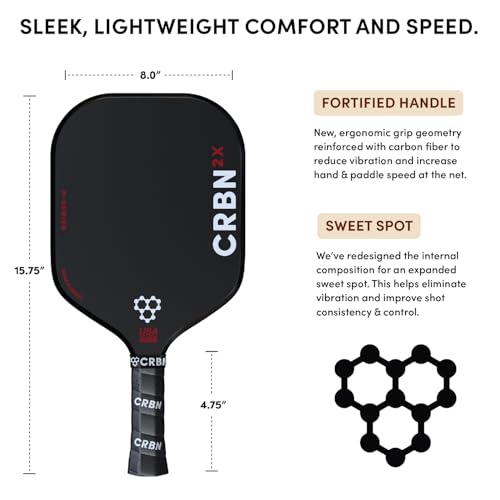 CRBN Pickleball - X Series Power Paddle - Carbon Fiber Pickleball Paddle with Foam Injected Edges for Expanded Sweet Spot (2X, 16mm)