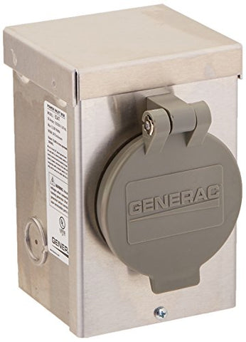 Generac 6347 50-Amp 125/250V Aluminum Power Inlet Box - Weather-Resistant Outdoor Generator Connection, Silver