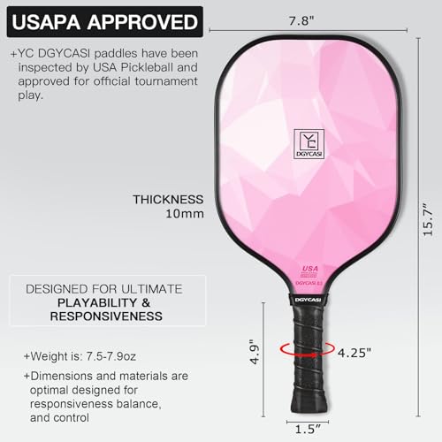 YC DGYCASI Pickleball Paddles Set of 2, 2026 USAPA Approved Fiberglass Pickleball Set, Lightweight Pickle Ball Rackets 2 Pack, 2 Outdoor Pickleball Balls, 2 Indoor Balls, 1 Bag, Pink