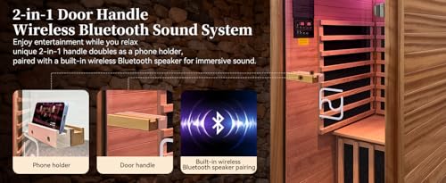 Haoyao Indoor Infrared Hemlock & Okoume 1100W 1-Person MINI Sauna with LED Lights, Bluetooth Speakers – A Gift for Parents or Friends