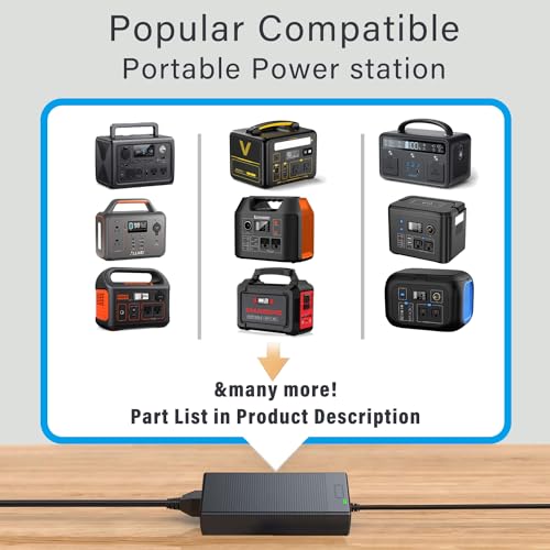 MJPOWER 90W Universal AC Adapter Charger for Portable Power Station 300W to 600W Jackery/Bluetti/Anker/Rockpals/ALLWEI/EnginStar/CHAFON/Powkey/BALDR/Westinghouse Solar Generator Power Supply Cord