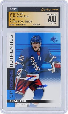 Adam Fox New York Rangers Autographed 2019-20 Upper Deck SP #129 CGC Fanatics Witnessed Authenticated Auto 10 Rookie Card - Hockey Slabbed Autographed Rookie Cards