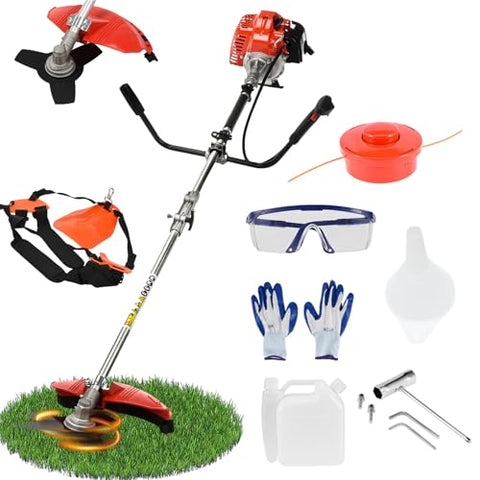 HOVTOIL 52CC 2 Stroke Gas Weed Eater, 2 in 1 String Trimmer Maximum Power/Speed - 2.2KW/8500rpm & Multi Functional Gas Powered Weed Wacker for Yard & Garden(Red)