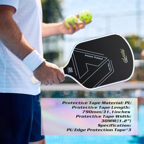 Amoswiz Pickleball Edge Guard Tape, Laser Silver Pickleball Protection Tapes 3 Pcs, 30MM Width Extra Long & Thickness, No Wrinkling Edge Guard for 13MM & 16MM & 20MM Thicknesse Paddles