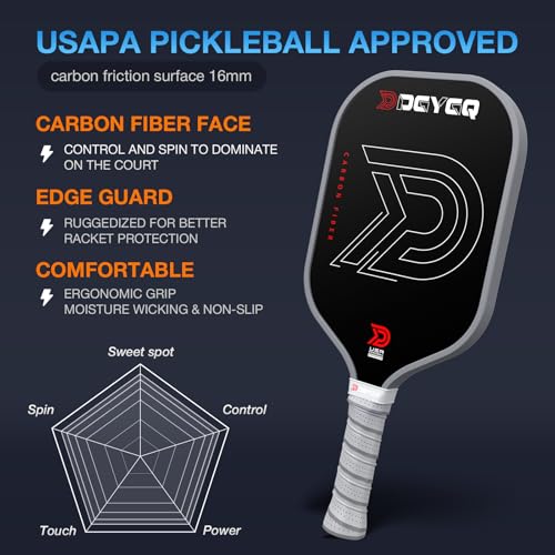 DGYGQ Pickleball Paddles - Professional Carbon Fiber Paddle with Honeycomb Core Pickleball Rackets - Lightweight Precision & Enhanced Shock Absorption for High Spin & Powerful Shots (Grey)