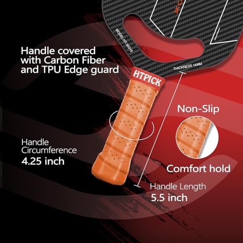 Pickleball Paddles, 3K Raw Carbon Fiber Pickleball Paddle with 14mm Thickness PP Honeycomb Core and Aero Throat, Designed for Unmatched Control and Added Power（Black）
